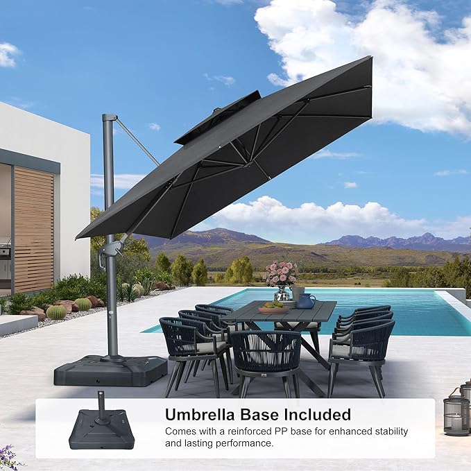 PURPLE LEAF 10' x 13' Cantilever Patio Umbrella Outdoor Umbrella with 330lbs Base Large Rectangular Windproof Offset Umbrella for Pool Deck Garden, Graphite Grey