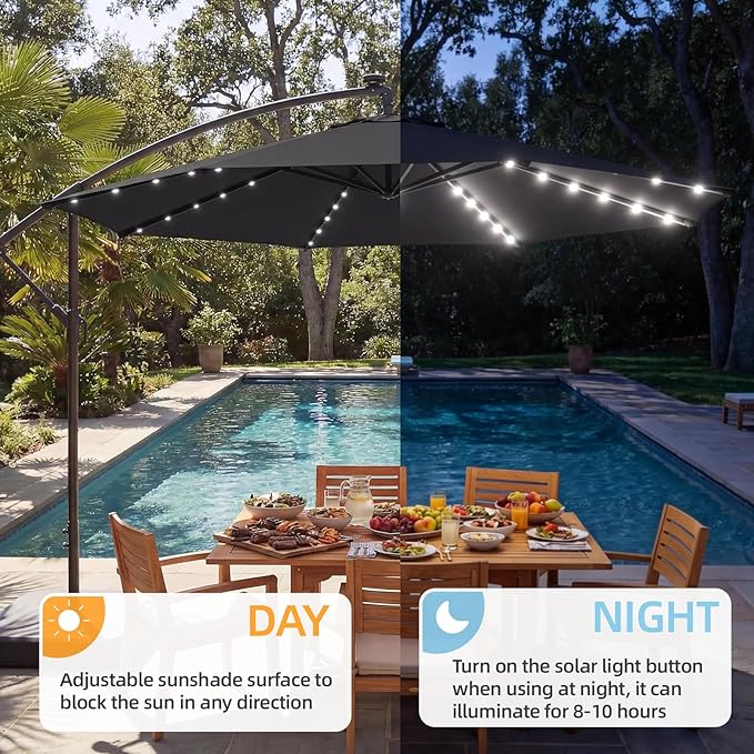 EROMMY 10FT Patio Umbrella, Outdoor Offset Cantilever Umbrella, Infinite Tilt, Crank and Cross Base, UV Protection for Backyard, Lawn, Garden & Pool