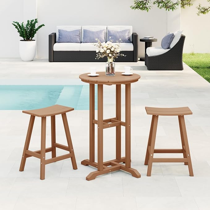 Costaelm Outdoor Bar Table, 37" Counter Height Round Patio Cocktail Bar Table, Patio Bar Table Bistro Dining Table Pub Table for Front Porch Deck, Backyard, Garden, Teak