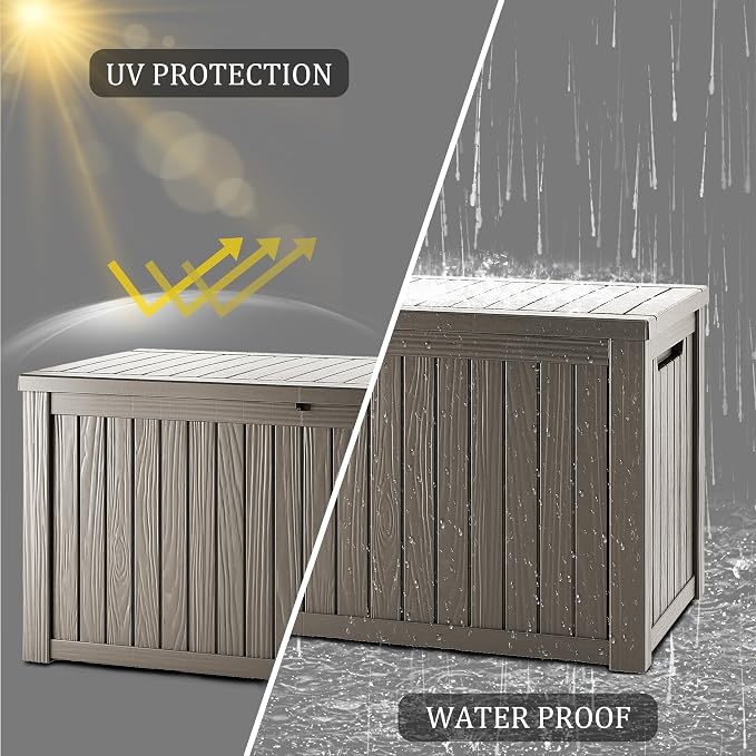 Outdoor Storage Box 181GAL Waterproof Resin Deck Box,Pool Accessories Supplies，UV-Resistant Lockable Package Delivery Bin for Garden Tools,Large Patio Outside Cushions,Chest,Furniture,Grey