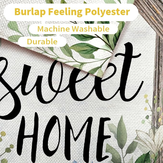 CROWNED BEAUTY Spring Home Sweet Home Garden Flag Eucalyptus Welcome 12x18 Inch Double Sided Small Floral Seasonal Holiday Decoration for Outdoor Lawn Yard