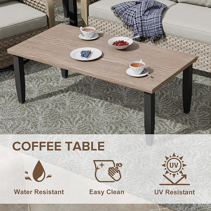 COOS BAY Modern Wicker Outdoor Furniture Set, 4 Piece Patio Conversation Set with 2 Patio Chairs, a 3 Seat Couch and Side Table, 4 Piece, Brown/Gray