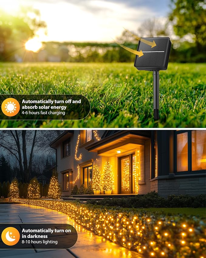 Brightown 2 Pack Solar String Lights Outdoor Waterproof, 92Ft 240 LED Solar Lights Outdoor with 8 Modes, Outdoor Light Solar Powered for Patio Yard Tree Garden Party Decorations, Warm White