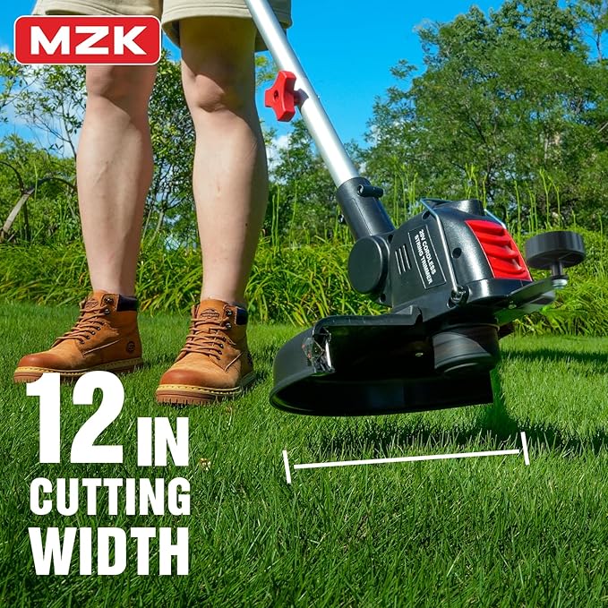 MZK 20V 12'' Cordless String Trimmer, Auto Line Feed Weed Trimmer, Lawn and Garden Edger Comes with 8 Replacement Spools, 2 * 4AH Battery and Charger Included, ST12D07Y