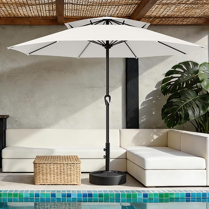 AreShark 12ft 2 Tiers Patio Umbrella - Outdoor Umbrella Waterproof UV Protection, Market Table Umbrella w/ 8 Sturdy Ribs&Crank for Pool, Porch, Garden(Ivory)
