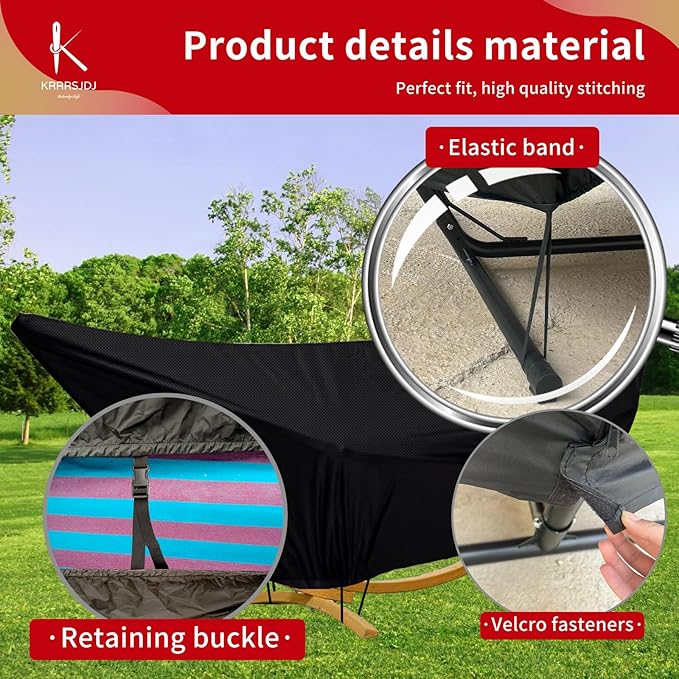 Waterproof Hammock Cover for 10-15FT Hammock Stand,Outdoor Hammocks Covers with Zip and Elastic Ropes,Windproof Hammocks Cover for Outside,420D Heavy Duty Oxford (Black,9-10foot)