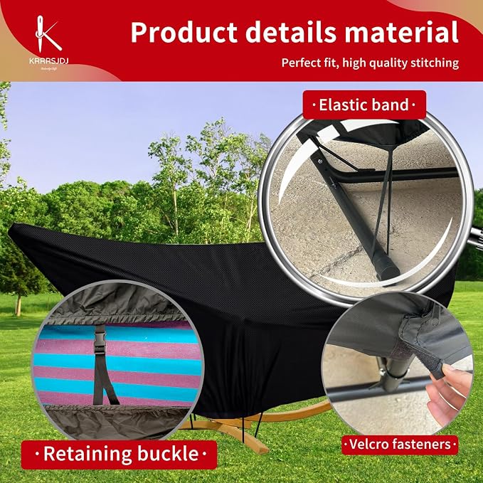 Outdoor Waterproof Hammock Cover for 13-14FT Hammock Stand,with Zip and Elastic Ropes,and It has Windproof Effect,420D Heavy Duty Oxford (Black,13-14foot)