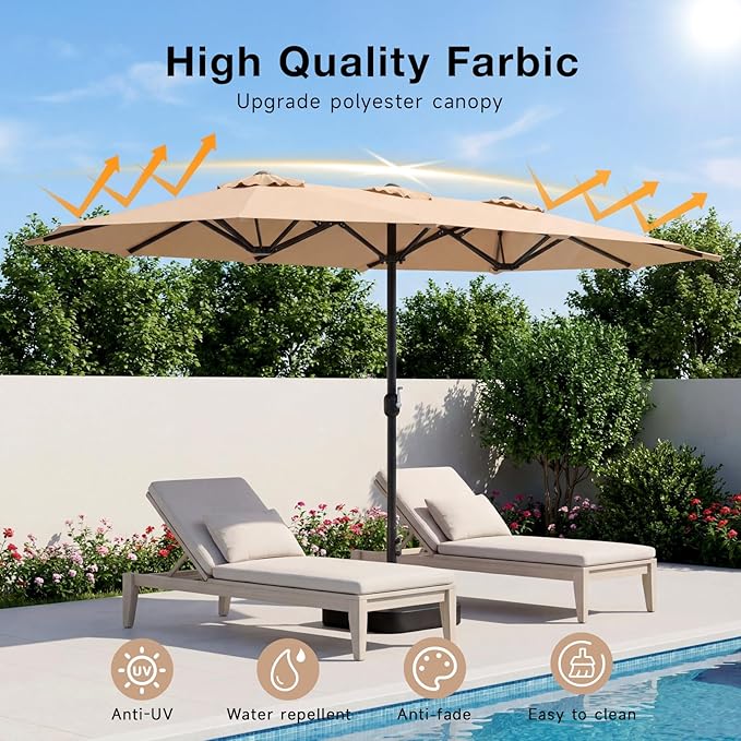 ONBRILL 2026 Upgraded 15ft Outdoor Patio Umbrella with Base Included, Extra Large Pool Umbrellas with Crank, Double Sided Rectangle Table Umbrella for Deck, Market, Garden