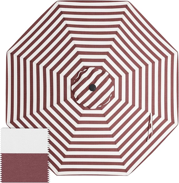 ABCCANOPY OLEFIN® 5-Year Non Fading 9FT Patio Umbrella Replacement Canopy Only (Burgundy Stripe)