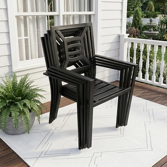 Patio Dining Chairs Set of 4, Stackable Outdoor Metal Chairs High Back, All Weather Dining Furniture Set for Garden, Backyard, Porch