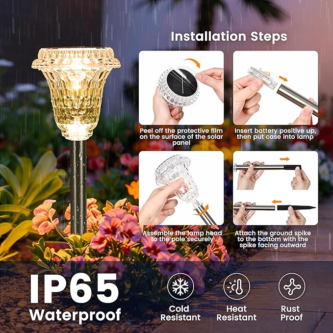 Solar Lights Outdoor Pathway Waterproof, Multicolor Decorative Garden Lights for Walkway Driveway Yard Lawn, Acrylic Solar Powered Landscape Path Lights, 10 Modes (3 White&7 Diverse Colors), 4 Pack