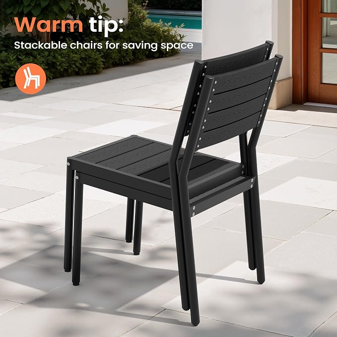 Pellebant 13 Piece Patio Table and Chairs Set for 12, Aluminum Outdoor Dining Set with Umbrella Hole, Stackable Dining Chairs & 118" Dining Table, Black