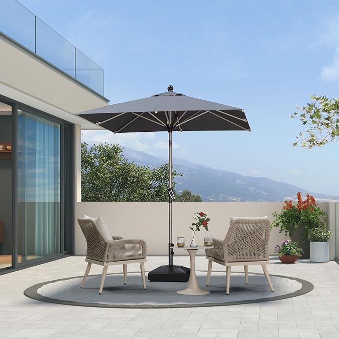 PURPLE LEAF 6.5' x 6.5' Square Patio Umbrella with Tilt Adjustment, Outdoor Table Umbrella Champagne Aluminum Frame, Market Umbrella Pool Umbrella for Deck Garden, Patio, or Poolside