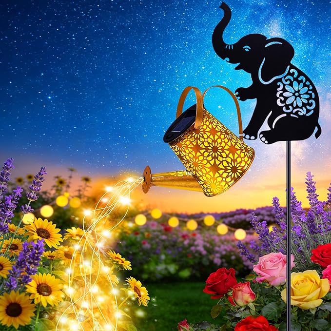 Solar Watering Can Lights, Elephant Hanging Lantern Solar Lights Outdoor, Birthday Gifts for Mom Women Mother's Day, Waterproof Garden Decor Outside Patio Yard Pathway Backyard