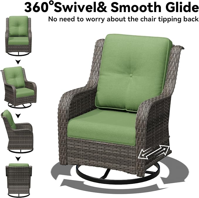 8 Piece Outdoor Wicker Patio Furniture Set, Outdoor Swivel Rocker Patio Chairs Set with Thickened Olefin Cushions, High Back and Deep Seating, Hand-Woven PE Rattan for Porch, Deck