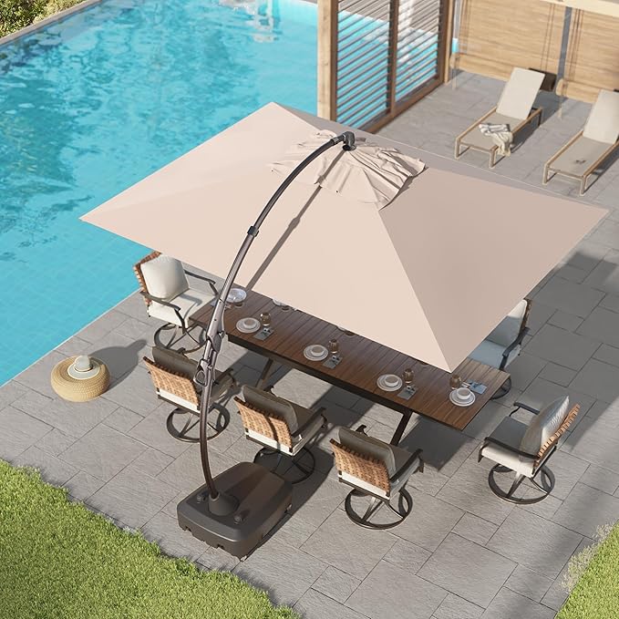 Grand patio 9x12 FT Cantilever Umbrella with Base & Cover Outdoor Aluminum Rectangle Offset Umbrellas for Deck Yard (Champagne, 9x12 FT)