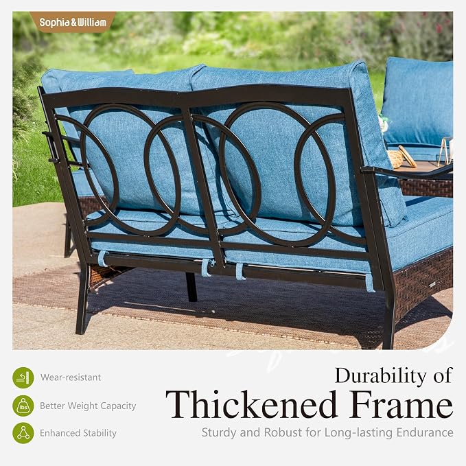 Sophia & William Patio Furniture Set with 56" Fire Pit Table, Metal Outdoor Conversation Set Patio Sectional with 3-Seater Sofas, 2 Fixed Chairs, 2 Ottomans, 1 Firepit Table for Porch Deck, Navy
