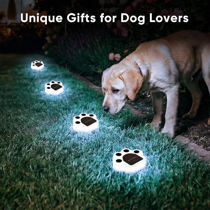 Solar Paw Print Lights 8 Pack, Outdoor Waterproof Solar Garden Lights, Lawn Patio Pathway Decorative Lights, Pet Dog Lovers Gifts for Women Mom Mother's Day(Cool White)