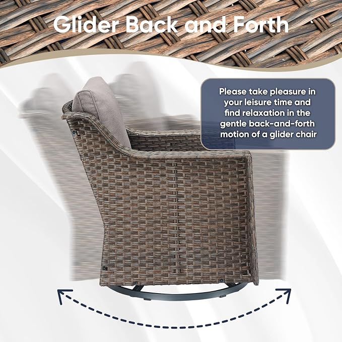 Outdoor Swivel Rocker Patio Chairs-Outdoor Swivel Chair with High Back Patio Chairs for Deck Balcony Poolside Backyard-Brown/Grey