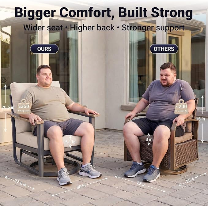 Aluminum Outdoor Patio Furniture Set, 7-Piece Sectional Sofa with 5.1" Thick Cushions, 4 Swivel Rocking Chairs and 2 Side Tables, Outdoor Couch for Backyard, Deck, Khaki