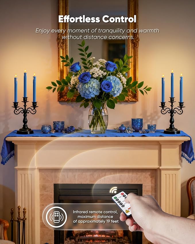 Homemory 6 Pcs Real Wax Blue Flameless Taper Candles with Remote Timer, 9.6 Inches LED Fake Candlesticks, LED Candle with 3D Flickering Flame for Romantic Wedding, Dinner, Xmas Anniversary Decor