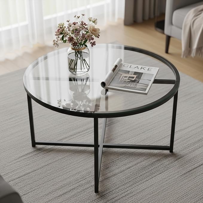 24 inch Round 1/4" Thick Pencil Polished Edge Glass Table Top with 6 Bumpers - Tempered, Scratch Resistant & Safety Replacement Glass Designed for Dining, Coffee, Patio & End Tables