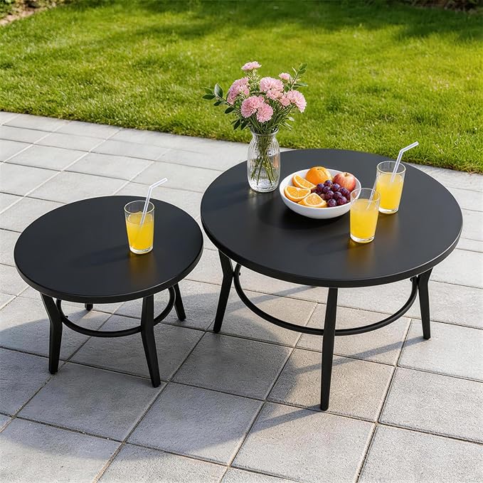 Kurapika Aluminum Patio Furniture Set 5-Seat Modern Metal Outdoor Conversation Sets w/5.1 Inch Cushion Patio Sectional Sofa with 2 Round Coffee Tables, Navy Blue