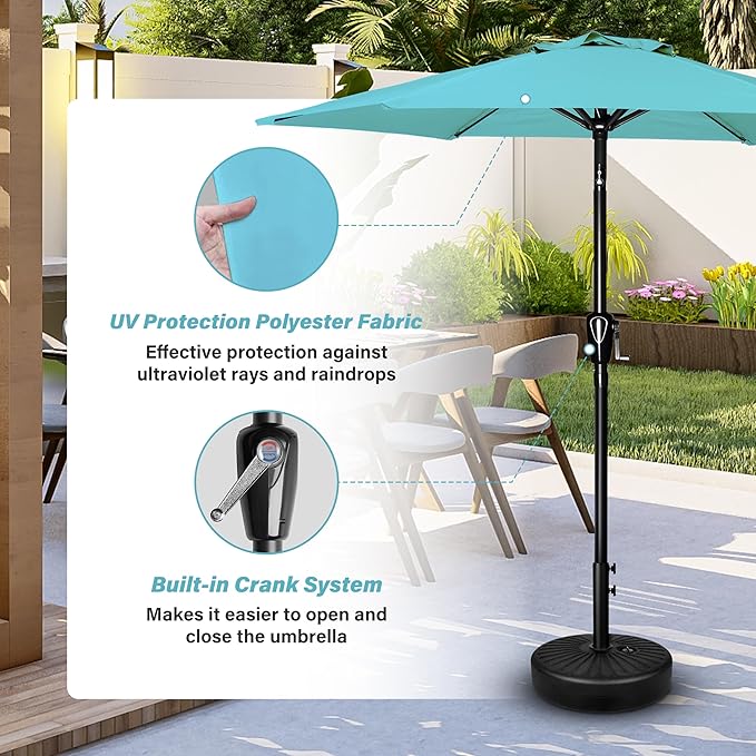 YSSOA 2 Pack 7.5' Patio Umbrella Outdoor Table Market Yard Umbrella with 6 Sturdy Ribs, Turquoise