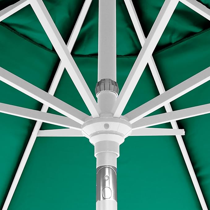 California Umbrella 12-Year-Non-Fading, 9Ft Premium Sunbrella Patio Umbrella, Hand-Crank, Button-Tilt, White Frame, Forest Green Fabric