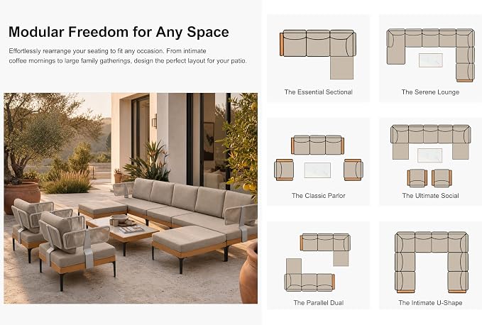 PURPLE LEAF Patio Furniture Set Outdoor Sectional Sofa with Fade-Resistant Cushions Wicker L-Shaped 4 Pieces Aluminum Conversation Sets with Ottoman for Balcony Yard Garden Poolside, Taupe