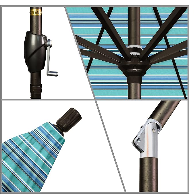 California Umbrella 7.5' Round Aluminum Market Umbrella, Crank Lift, Push Button Tilt, Bronze Pole, Sunbrella Dolce Oasis