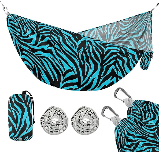 Camping Hammock Outdoor Hammocks for Outside Blue Zebra Stripe Animals Beach Trees Portable Lightweight with Pockets Tree Straps Indoor