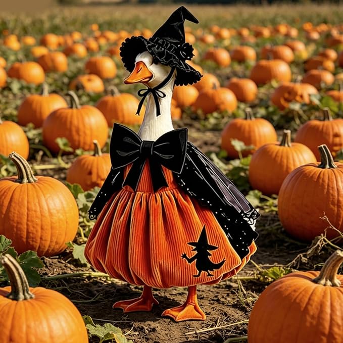 Mtsebmves Pumpkin Wizard Porch Goose Outfit Witch Geese Costume 23-Inch Porch Goose Dress for Yard Lawn Outdoor Garden Patio