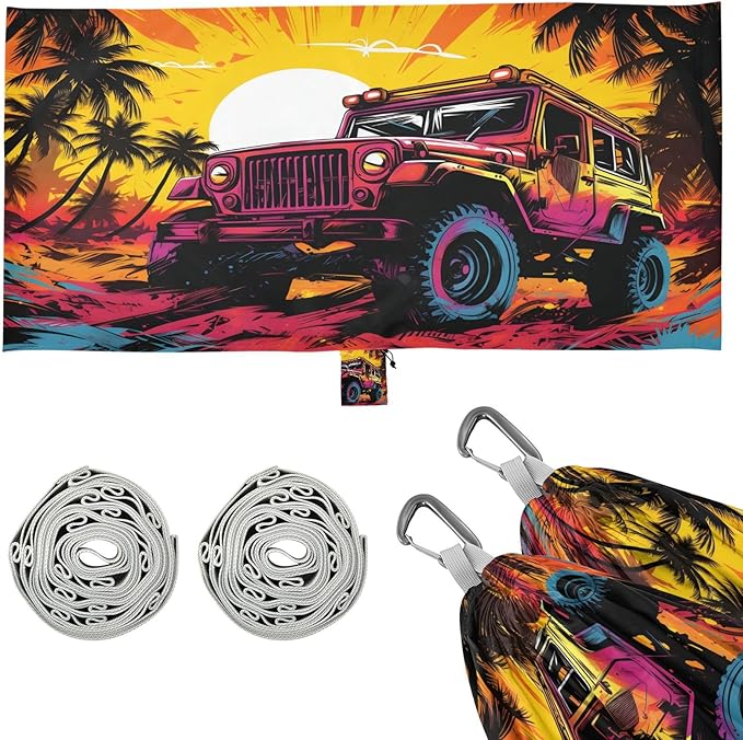 Hammocks for Outside Colorful Offroad Truck Camping Hammock Portable Hammocks with Tree Straps and Carry Bag Camping Accessories for Hiking Beach Outdoor