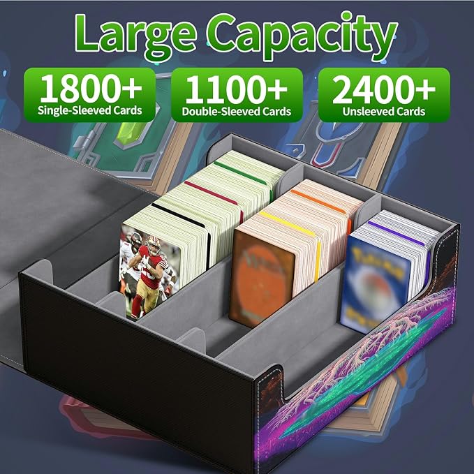 Large Card Deck Box for MTG, Fits 1200+ Sleeved Cards, PU Leather Storage Case with Strong Magnetic Closure, Multiple Colors Available for TCG CCG Baseball Card Collections, Pink Trees