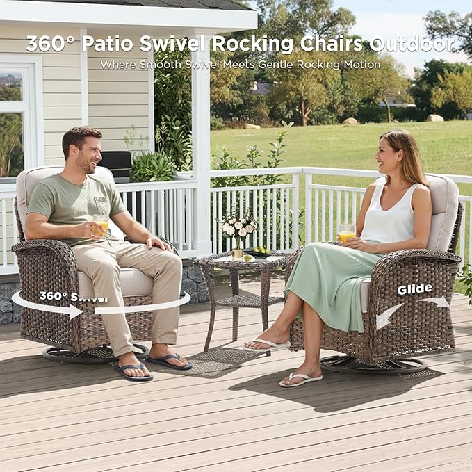10 Pieces Luxury Patio Furniture Set with 42.5" Fire Pit Table, 6-Inch Thick Cushions Wicker Outdoor Furniture with Swivel Patio Chairs Set of 4, Outdoor Patio Conversation Set for Garden Deck, Beige