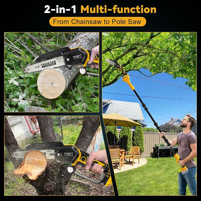 6 Inch Brushless Pole Saw for Dewalt 20V Max Battery (No Battery), Professional Electric Chainsaw with Extension Pole, 15Ft Long Reach for Tree Pruning Hedge Cutting