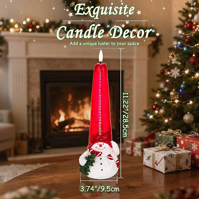 Christmas Flameless Candles with Remote, Real Wax Christmas Countdown Candle, Snowman Countdown to Christmas Battery Operated Candles, Xmas Flameless Advent Candles for Table Decor