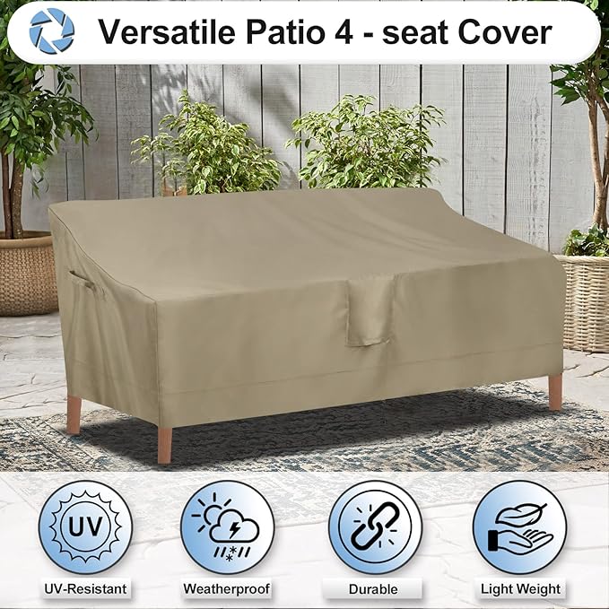 OutdoorLines Outdoor Waterproof Patio 4-Seater Couch Cover - UV Resistant Patio Sofa Furniture Covers Weatherproof Heavy Duty Glider Covers for Outdoor Furniture, 104Wx32.5Dx33H Inches, Camel