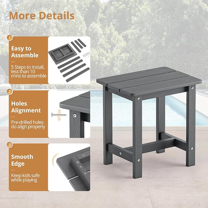 LUE BONA Outdoor Side Table Set of 2, HDPS Small Outdoor Table, Adirondack Side Table, Outside End Table for Patio, Deck, Pool, Weather Resistant/Easy Maintenance, Dark Gray