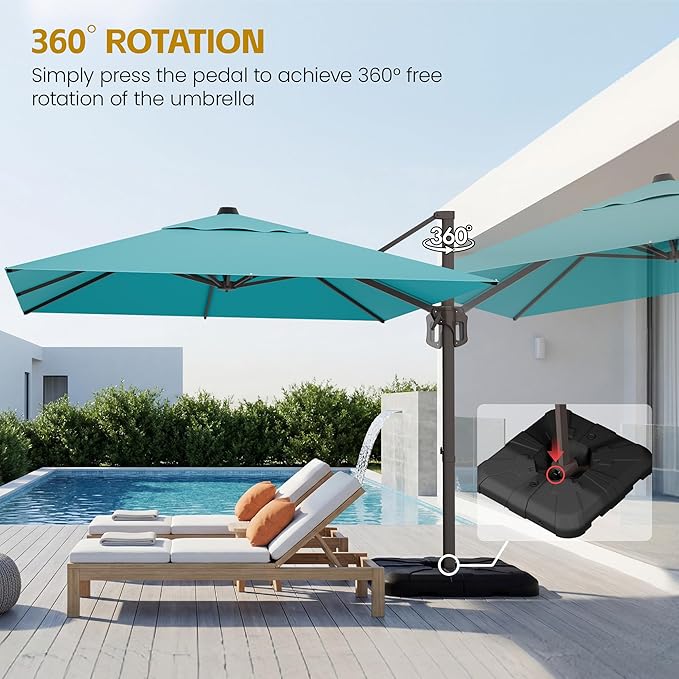 HASLE OUTFITTERS 9x12 FT Patio Cantilever Umbrella with Base, Outdoor Offset Large Rectangular Heavy Duty Umbrellas with 360° Rotation for Pool Garden Deck，Turquoise