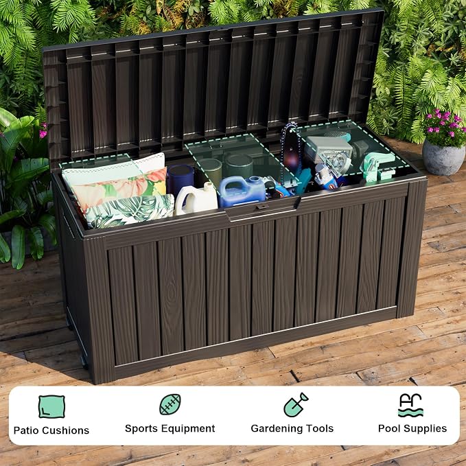 PatioZen 75 Gallon Resin Deck Box Outdoor Storage Box with Lockable Lid, Waterproof for Patio Cushions, Gardening Tools & Exercise Equipment