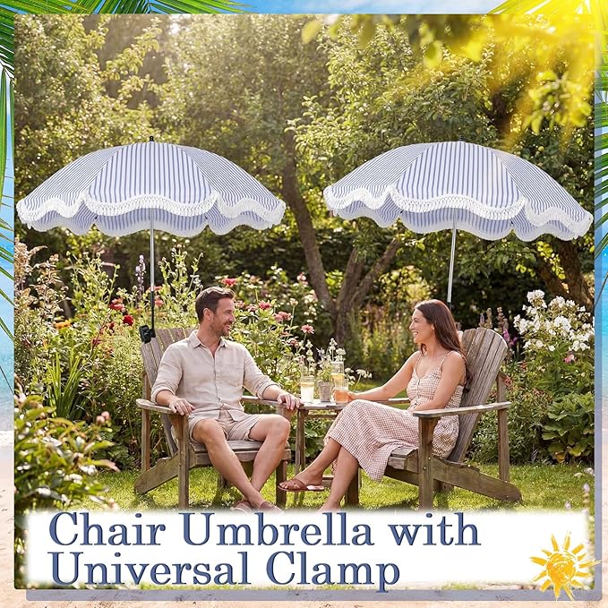 Abbylike 2 Pcs Scalloped Chair Umbrella with Universal Adjustable Clamp 38'' Portable Wheelchair Umbrella UPF 50+ Camping Chair Parasol with Bag for Outdoor Patio Lawn