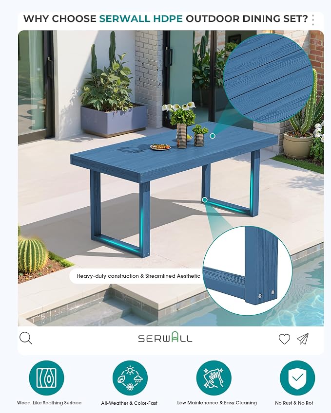 SERWALL HDPE Outdoor Dining Set for 4, 67'' Patio Table and Chairs Set | with Armless Seat