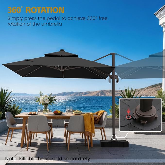 HASLE OUTFITTERS 9x12 FT Patio Cantilever Umbrella, Outdoor Offset Large Rectangular Heavy Duty Double Top Umbrellas with 360° Rotation for Pool Garden Deck，Black