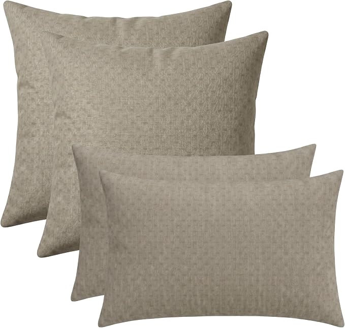 RSH DECOR: Sunbrella Lumbar & Square Pillows Set of 4 | 20" x 12" & 17" x 17" | Water and Fade-Resistant Performance Fabric | Outdoor Throw Pillows for Patio Furniture | Made in USA (Dots Nice Shale)