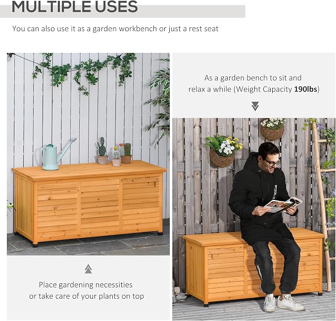 Outsunny 75 Gallon Wooden Deck Box, Outdoor Storage Container with Aerating Gap & Weather-Fighting Finish, Yellow