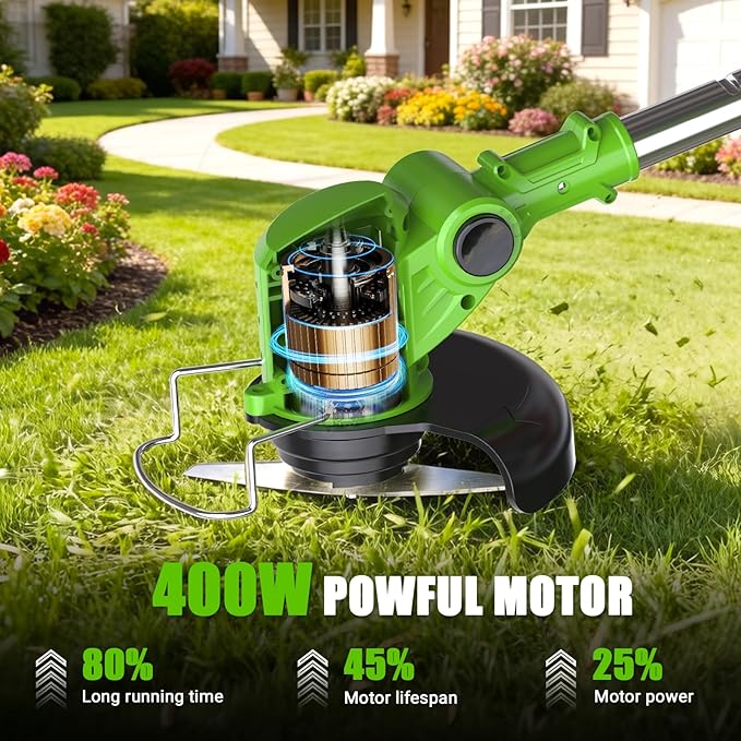 21V Electric Weed Wacker Cordless, 3 in 1 Weed Eater Battery Powered with Charger, Adjustable Height & Angle, Lightweight String Trimmer/Brush Cutter/Weed Trimmer for Lawn Garden Yard (Green)