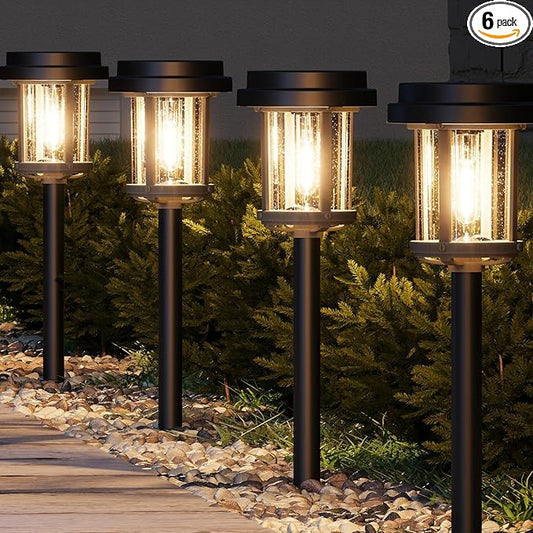 XMCOSY+ Solar Pathway Lights, 6 Pack Bright 20LM Solar Outdoor Lights, Solar Garden Lights with Metal Seeded Glass, Waterproof Landscape Lighting for Yard Path Lawn Walkway Driveway Backyard