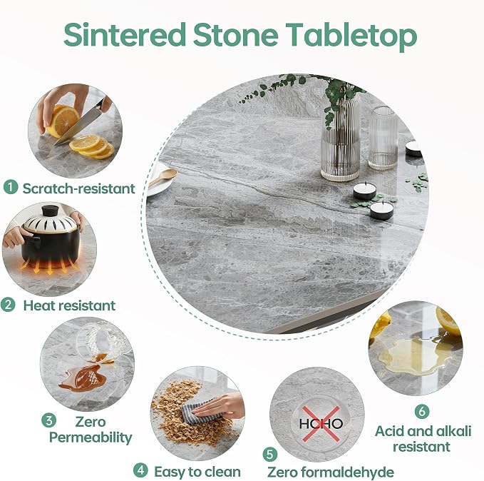 Rectangle Table Top,55.1 ” x 27.5 ” Grey Sintered Stone Tabletop, DIY Replacement & Cover Marble Desktop, Scratch & Wear Resistant, Easy to Clean, Suitable for Indoor & Outdoor